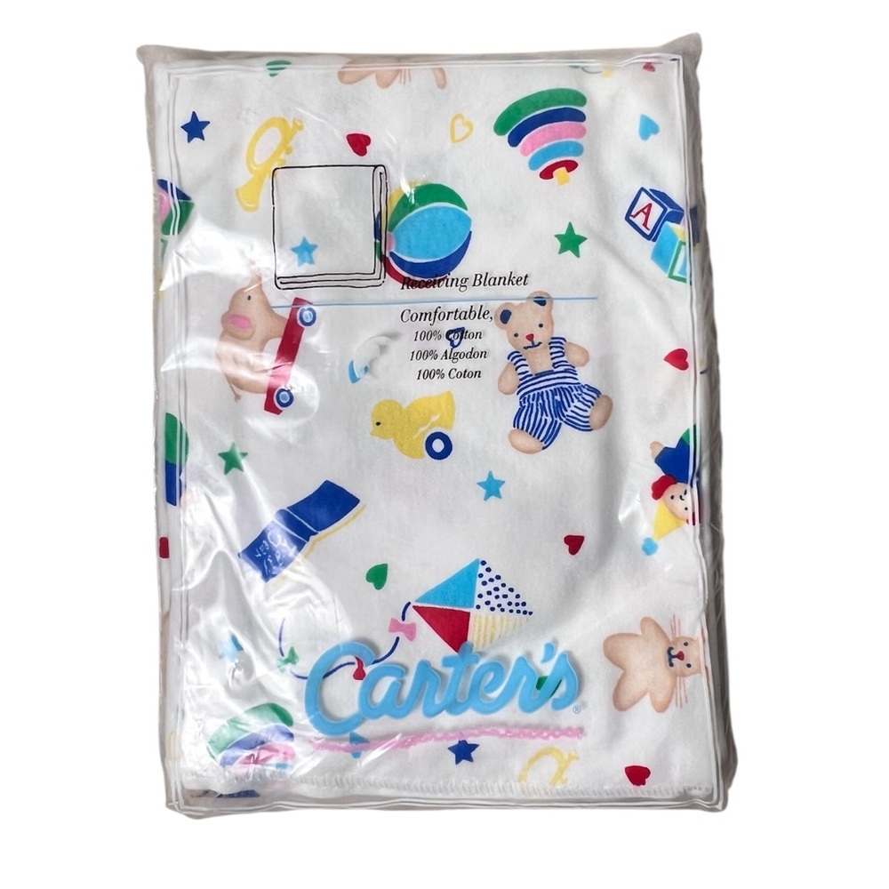 NEW Vtg Carter’s Teddy‎ Bear Receiving Blanket 100% Cotton Made in USA 34” x 40"